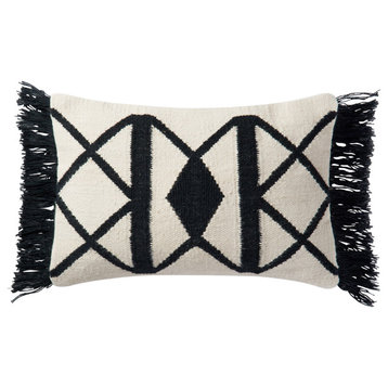 Dset Pillow Cover With Down, Black and Ivory, 13"