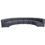 Meridian Furniture - Limitless Velvet Upholstered 8-Piece Modular Sectional, Gray - Invest in your home's comfort with this Limitless 8 Piece Sectional. This modular unit offers tons of flexibility in the number of ways that you can put each piece in the Limitless collection together to get the ideal customized look. Upholstered in grey velvet, this beautiful piece is soft and cool to the touch, so you can feel comfortable from every angle. Button and channel tufting add to this unit's upscale look and contemporary charm.