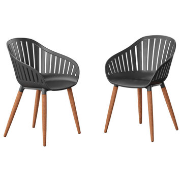 Amazonia Tennet Modern Wood Patio Dining Chairs, Set of 2, Black, Eucalyptus