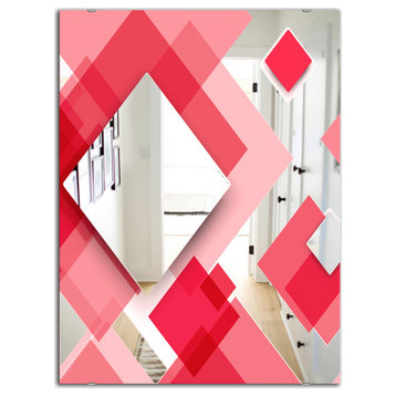 Designart Triangular Red 1 Modern Wall Mirror, 28x40
