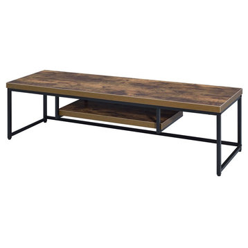 ACME Bob Wooden TV Stand with Underneath Shelf in Weathered Oak and Black