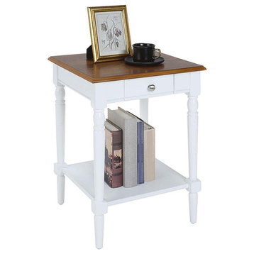 French Country 1 Drawer End Table with Shelf, Dark Walnut/White Finish