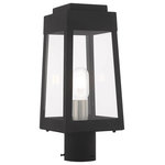 Livex Lighting - Livex Lighting Black 1-Light Outdoor Post Top Lantern - This updated industrial design comes in a tapering solid brass black frame with a sleek, straight-lined look. Clear glass panels offer a full view of the brushed nickel accents, that will house the bulb of your choice.