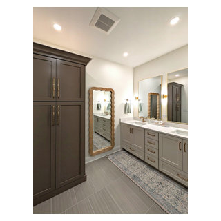 Panoramic Penthouse: Double-Vanity Bath with Dark Storage Cabinet ... - Penthouse Storage Cabinet Designs