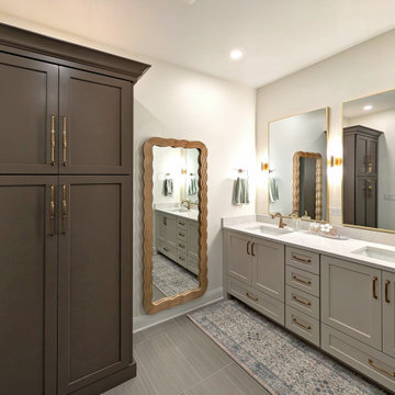 Panoramic Penthouse: Double-Vanity Bath with Dark Storage Cabinet