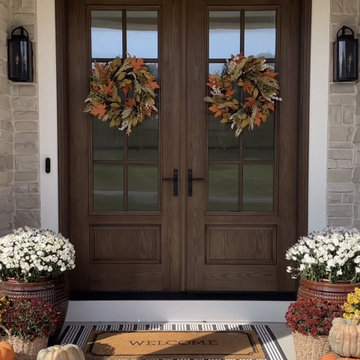 Therma-Tru Double Walnut Stained Entry Doors with Privacy Glass