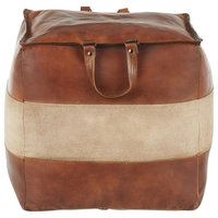 Cobbler Pouf, Brown Leather, Tan Canvas