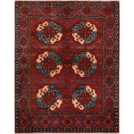 Shahbanu Rugs - Pure Wool Red Afghan Ersari With Elephant Feet Design Hand Knotted Rug 3'5"x4'4" - This fabulous Hand-Knotted carpet has been created and designed for extra strength and durability. This rug has been handcrafted for weeks in the traditional method that is used to make Rugs. This is truly a one-of-kind piece.