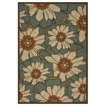 Noble House Melody 90x63" Indoor/Outdoor Fabric Floral Area Rug in Blue/Brown