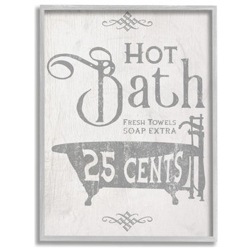 Stupell Industries Grey and White Hot Bath Tub Vintage Sign, 16 x 20