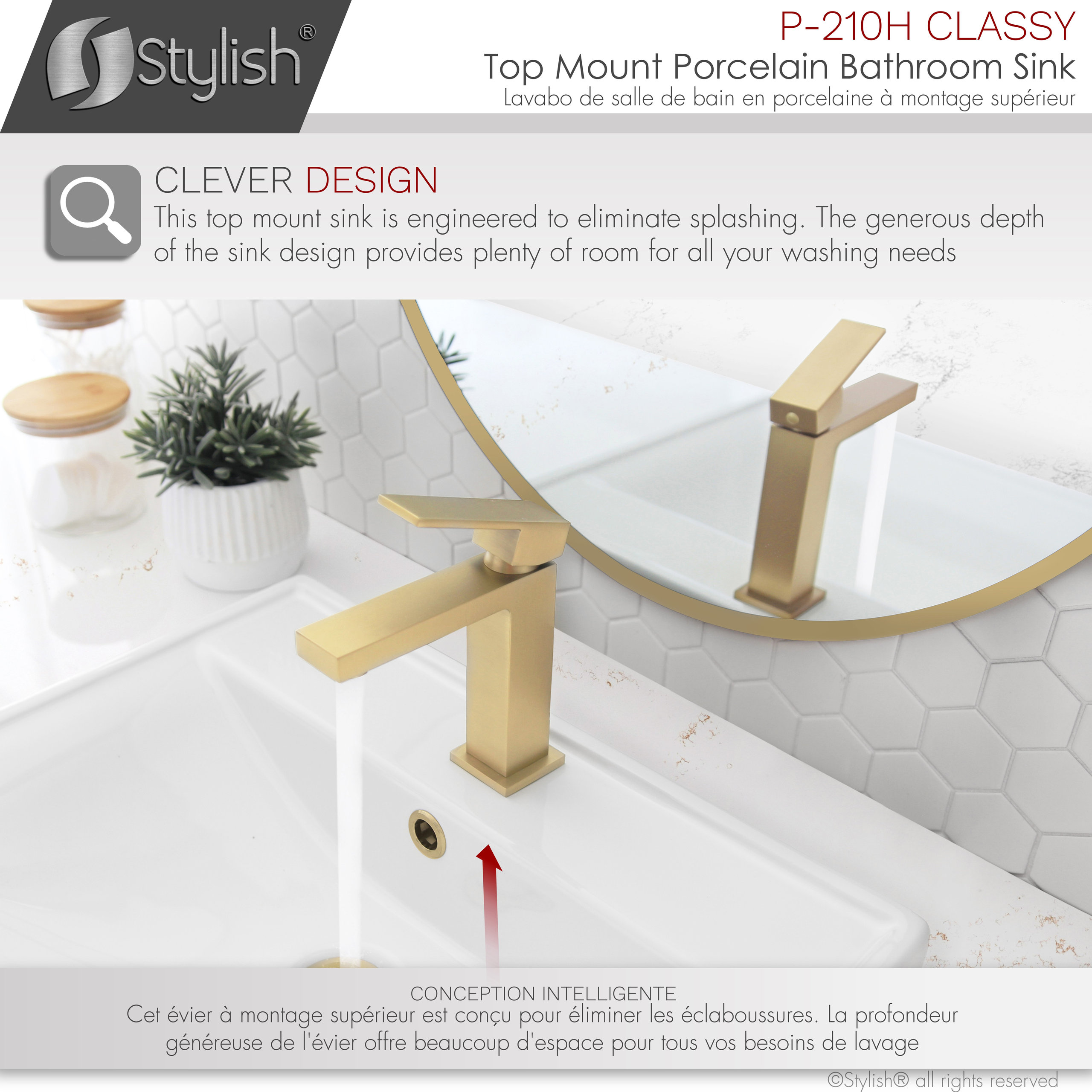 STYLISH 19 3/4'' Rectangular Undermount Porcelain Bathroom Sink Two Overflow