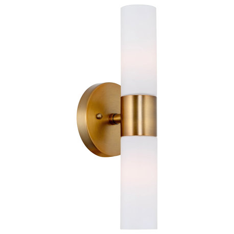 Kira Home Duo 14" Wall Sconce, Frosted Glass Shades, for Bathroom/, Warm Brass