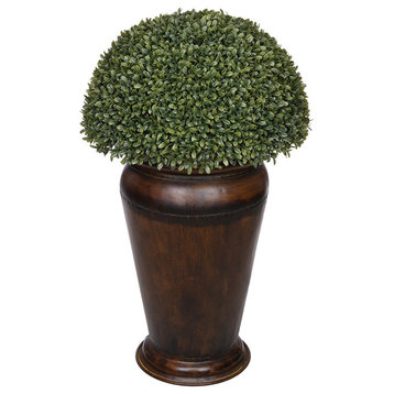 Artificial Boxwood Half Ball Topiary, Dark Brown Designer Metal Planter