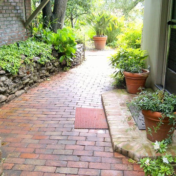 Brick walkway and Rustic Stone wall