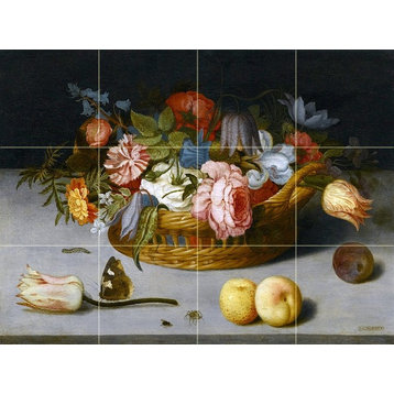Tile Mural, Still Life With Roses Marble Matte