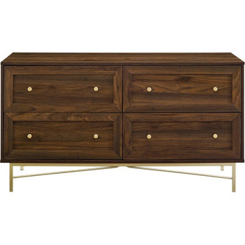 Pemberly Row 56" 4-Drawer Modern Bedroom Dresser in Dark Walnut