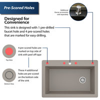 Karran Drop-In Quartz 33" 1-Hole Single Bowl Kitchen Sink Kit, Concrete