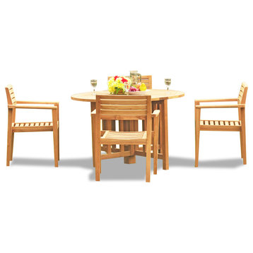 5-Piece Outdoor Teak Dining Set: 48" Butterfly Table, 4 Montana Stacking Chairs