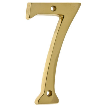 Genuine Solid Brass 6" House Number: #7, Polished Brass