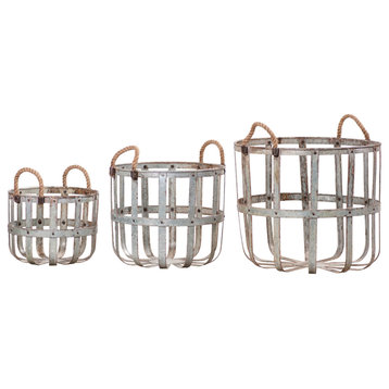Irvins Country Tinware Rustic Round Metal Basket Set