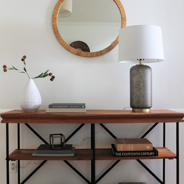 Entry Bookcase and Mirror in LA Urban Farmhouse