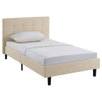 Linnea Twin Upholstered Fabric Bed, Beige