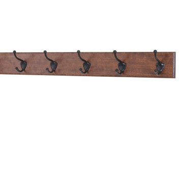 Solid Cherry Wide Wall Coat Rack With Bronze Hooks, Mahogany, 25.5"x3.5"