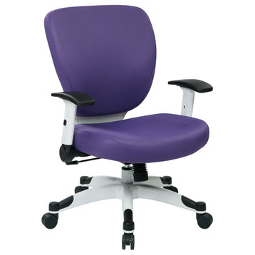 White Frame Managers Chair With Padded Seat and Back, Adjustable Arms, Purple