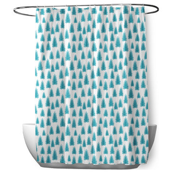 70"Wx73"L Christmas Trees Pattern Shower Curtain, Turquoise