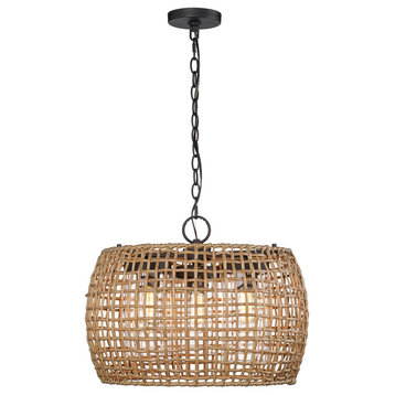 Golden Lighting Piper 3-Light Outdoor Pendant in Natural Black with Maple Wicker