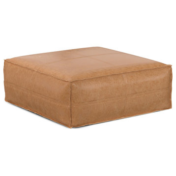 Brody Extra Large Coffee Table Pouf in Vegan Faux Leather, Distressed Brown