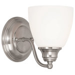 Livex Lighting - Somerville Wall Sconce, Brushed Nickel - The hand blown satin opal white shades extend from gently curved arms reaching from the round backplate and are finished with small, orb finials at both ends to reinforce the curvaceous motif.