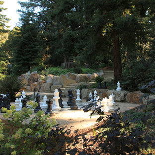 Großer, Halbschattiger Stilmix Kiesgarten hinter dem Haus mit Spielgerät in San Francisco