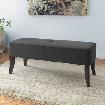 Antonio Dark Gray Fabric Upholstered and Tufted Bench with Wood Legs