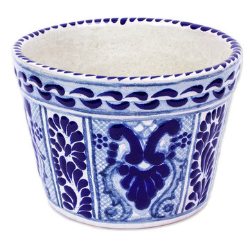 Novica Handmade Puebla Arabesque Ceramic Flower Pot