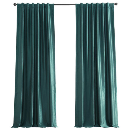 Blackout Vintage FauxDupioni Silk Curtain, Single Panel, Peacock, 50"x84"