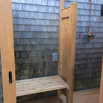 Western Red Cedar outdoor shower with deck platform.