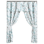 TRIANGLE HOME FASHIONS - Weeping Flora Shower Curtain 16-Piece Complete Set, Blue - Enhance your master or guest bathroom with this traditional style 16-piece complete shower curtain set.  It's like adding another window to your bathroom! The flower petals appear to streak up and down this gorgeous shower curtain as if they're on vines.  1 Shower Curtain: 72"Hx72"W,12 Rings: 2.  2'' Diameter ( 2 extra rings included in case of shipping damage),1 Peva Lining:72"HX72"W, 2 Tie Backs:24''Lx3. 5''W