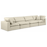 Meridian Furniture - Comfy Upholstered Modular Sofa, Cream, 4-Piece: 2 Armless Chair, 2 Corner Chair, Vegan Leather - Give your space a whole new look with this cream Comfy vegan leather sofa. This handsome sofa fits nicely with other items in the Comfy collection and is a versatile seating option designed for adaptability, comfort and style. Wrapped in rich cream durable vegan leathered upholstery, this sofa offers a plush embrace of overstuffed down feather cushions, carefully crafted to deliver the highest level of comfort. The perfect seat for creating an oasis for relaxation, this sofa has thick foam surrounding its frame for added support and coziness.