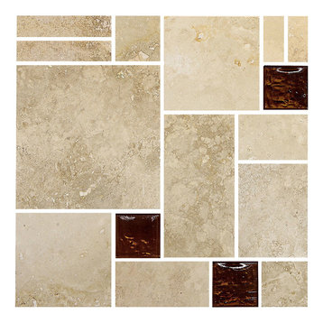 Travertine Brown Glass Mosaic Kitchen Backsplash Tile, 12"x12"