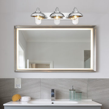 Freemont 5-Piece All-In-One Bathroom Set, Chrome, 3-Light Vanity Light with Clea