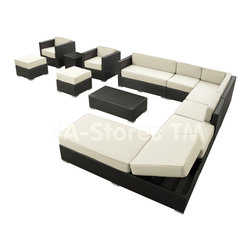 Fusion 12PC Patio Sectional Sofa Set in Espresso/White - Outdoor Lounge Sets