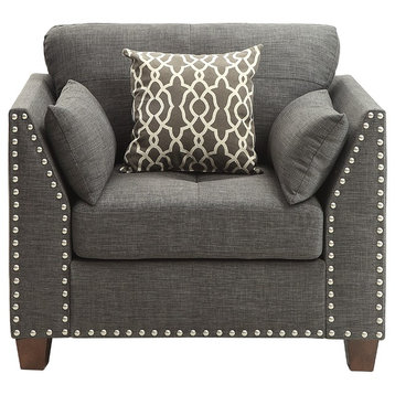 ACME Laurissa Chair with 3 Pillows, Light Charcoal Linen