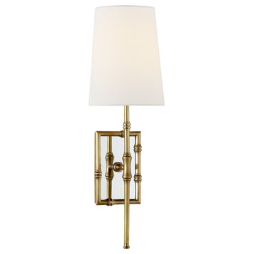 Grenol Single Modern Bamboo Sconce in Hand-Rubbed Antique Brass with Linen Shade