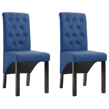 vidaXL Dining Chairs 2 Pcs Accent Side Chair with Solid Wood Legs Blue Fabric