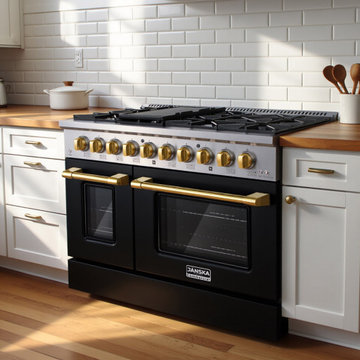 Janska 48 in Gas Range - Black Panel with Two Sets of Knobs