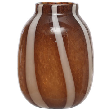 9 Inches Glass Vase With Stripes, Brown and White