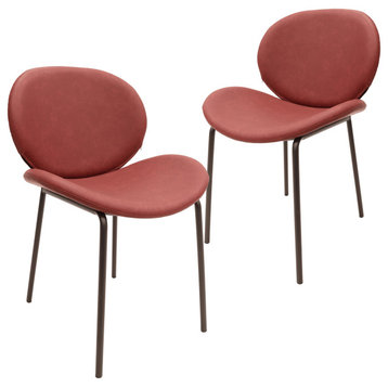 Servos Dining Side Chair, Upholstered Faux Leather Set of 2, Bordeaux