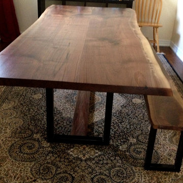 black walnut dining table with bench