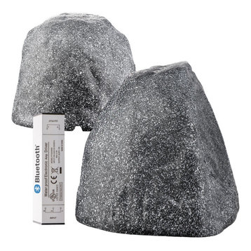 8" Wireless Bluetooth 2-Way Outdoor Rock Speaker Pair, Gray